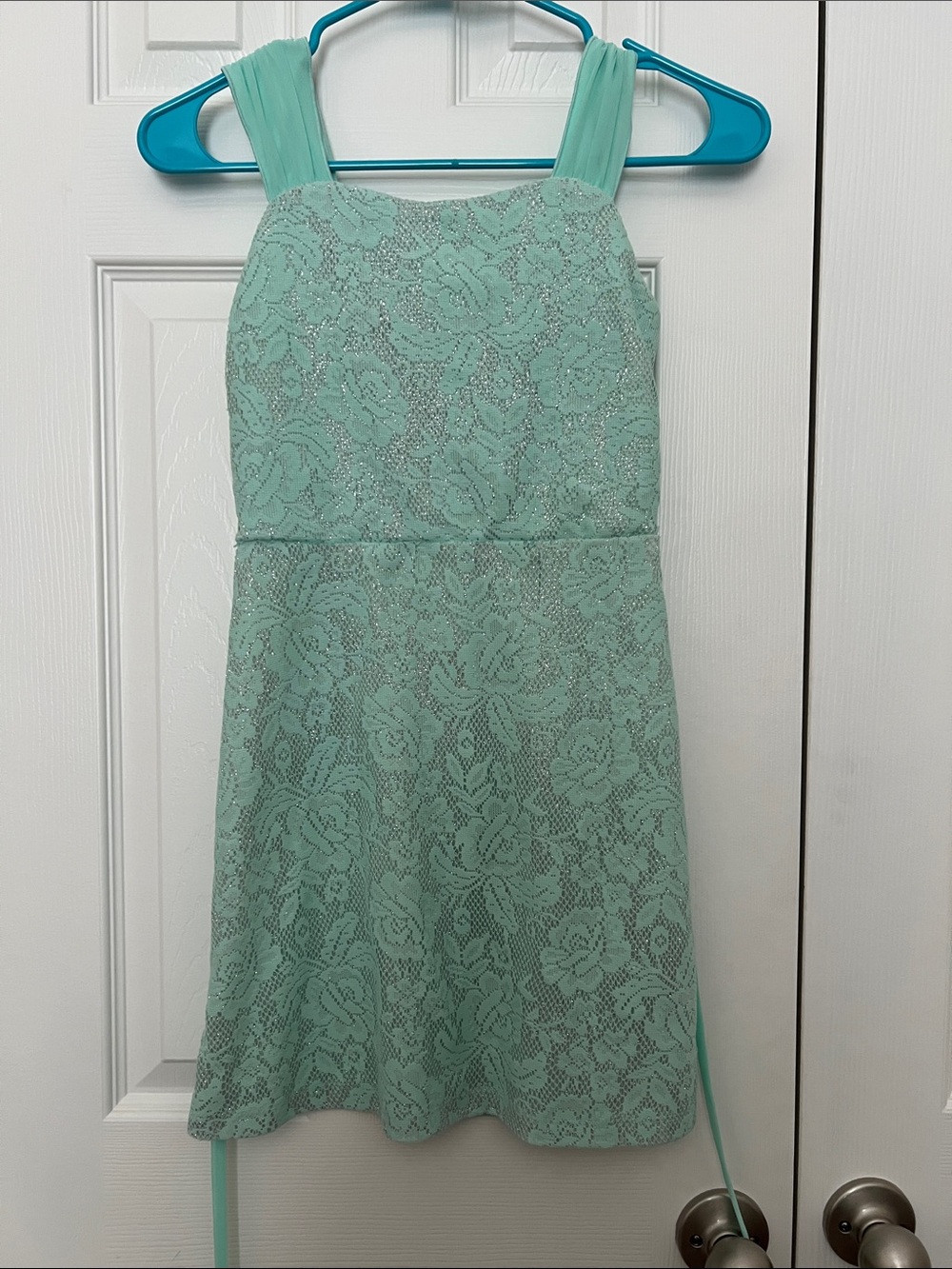 Girls Mint Lace Formal Dress with Straps